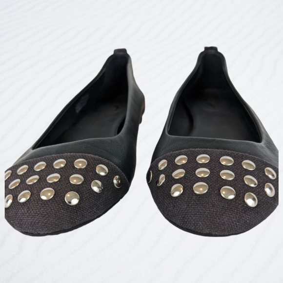 J. Crew Studded Toe Black Ballet Flats Leather Made in Italy Size 7 Like New - Picture 7 of 8